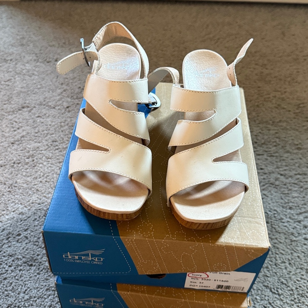 Dansko Off-White Leather Wedge Sandals